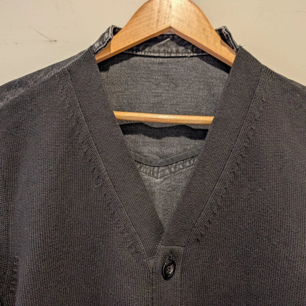 Sacai Women's Black Denim Knit Hybrid Cardigan XL Mixed Media Unique Art - Picture 3 of 10
